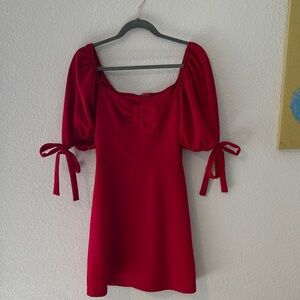 Elegant Red Puff Sleeve Dress